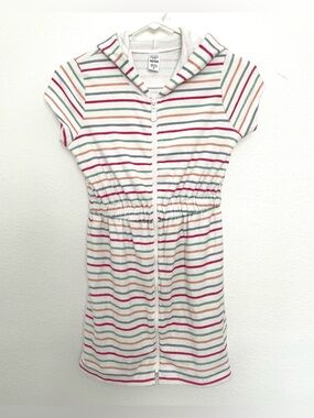 Carter's Kid Hooded Zip-Front Stripe Coverup with Pink, Green and Coral Stripes